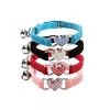 1Pcs Adjustable Cat Collar Heart with Rhinestone Bell Blue for Outdoor Home Sport Travel Pet Kitten Cat Collar