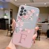 Initial Letter Case For Samsung A32 A22 A12 A13 A33 Capa Fashion Phone Cover Pink Flowers Alphabet Transparent Clear Back Funda
