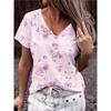 Summer Large Size Women's T-Shirt Fashion Blue Flowers Print Leisure Elegant V-Neck T-Shirt Daily Comfortable Women's T-Shirt