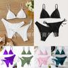 Bikini Split Swimsuit Women's Solid Color Sexy Backless Strap Threepoint Bikini Threepiece Swimsuit