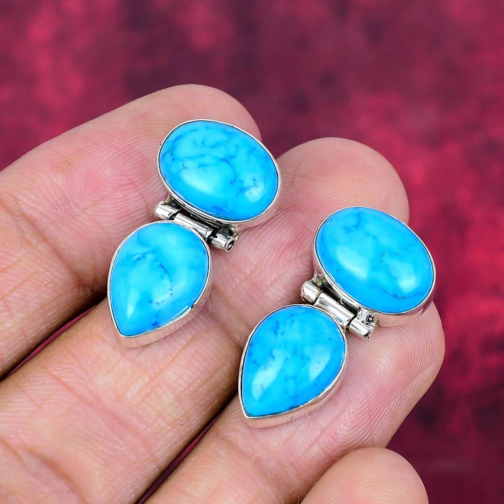 Turquoise 925 Solid Sterling Silver Earrings, Handmade Gemstone Earrings Jewelry, Gifts For Wife Brand New Earrings