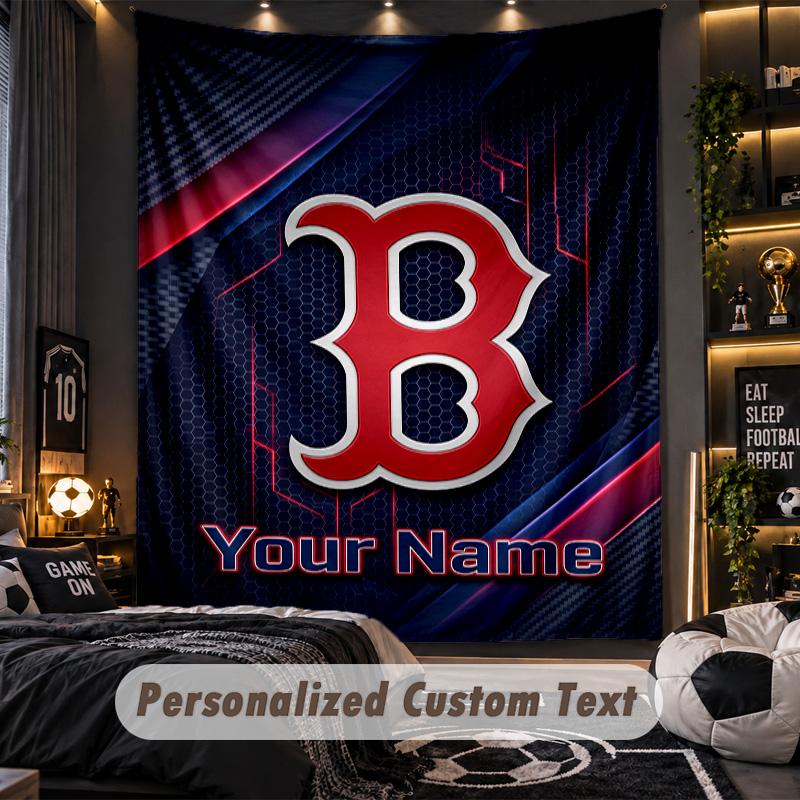 TapestryBoston Red Sox Custom Name Text Personalized Wall Hanging Tapestry Home Wall Decor