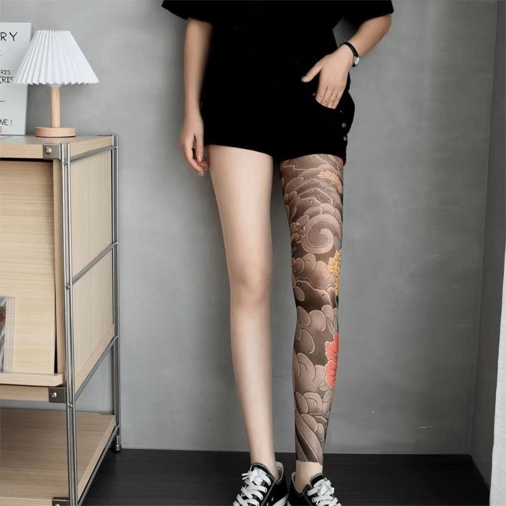 

Sexy Peony Printed Tights High Waist Elastic Women Leggings Nylon Female Stockings Party One Size