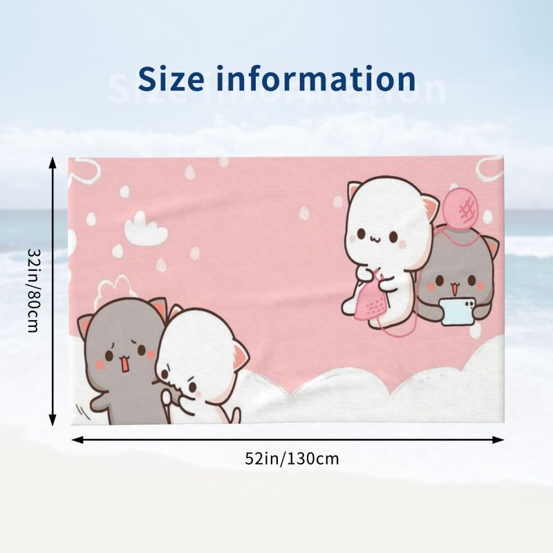 Cute Peach And Goma Microfiber Bath Towel Cartoon Mochi Cat Super Absorbent Beach Towel for Travel Swimming Gym Outdoor Sports