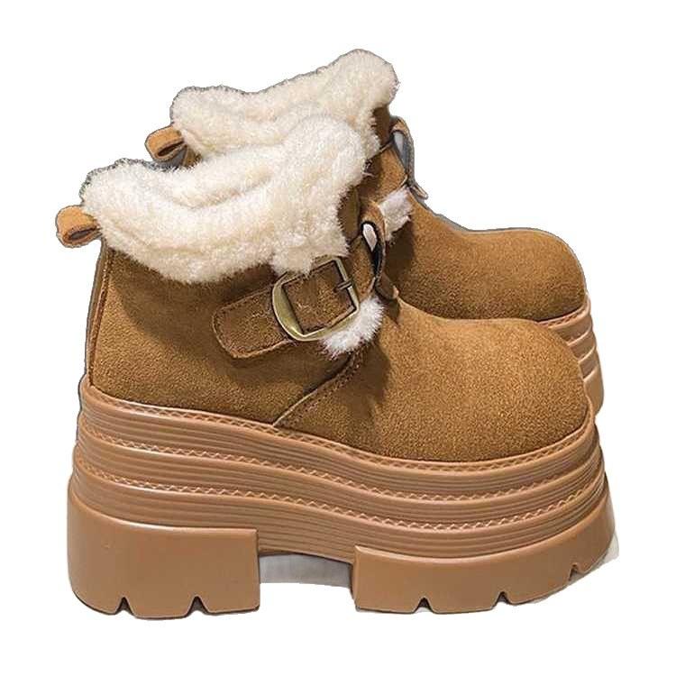 Premium fluffy plush warm cotton shoes winter new heightened thick-soled muffin short boots snow boots