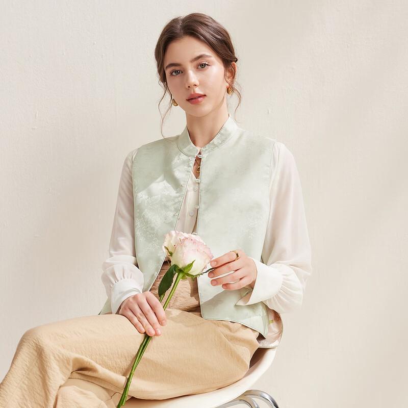 Zhaojun Women's New Chinese Style Mulberry Silk Jacquard Vest