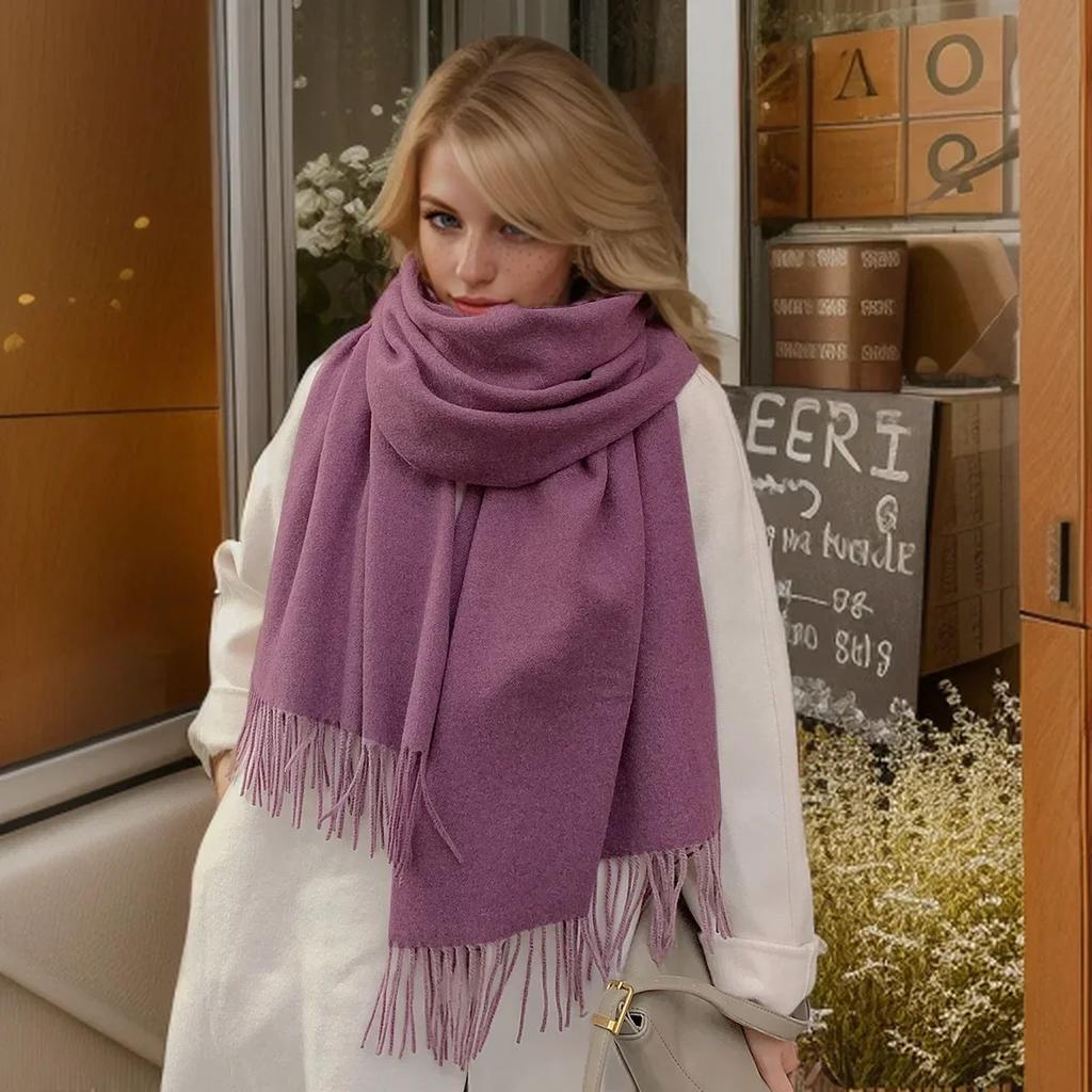Solid Color Cashmere Scarf For Women Thick Warm Winter Pashmina Shawls Wraps Tassel Female Blanket Echarpe Bufanda Hijab