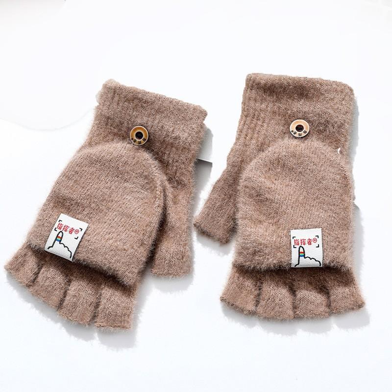 Guanti invernali di peluche a mezze dita caldi ispessiti in velluto di visone imitazione lavorati a maglia per studenti che scrivono scaldamani senza dita