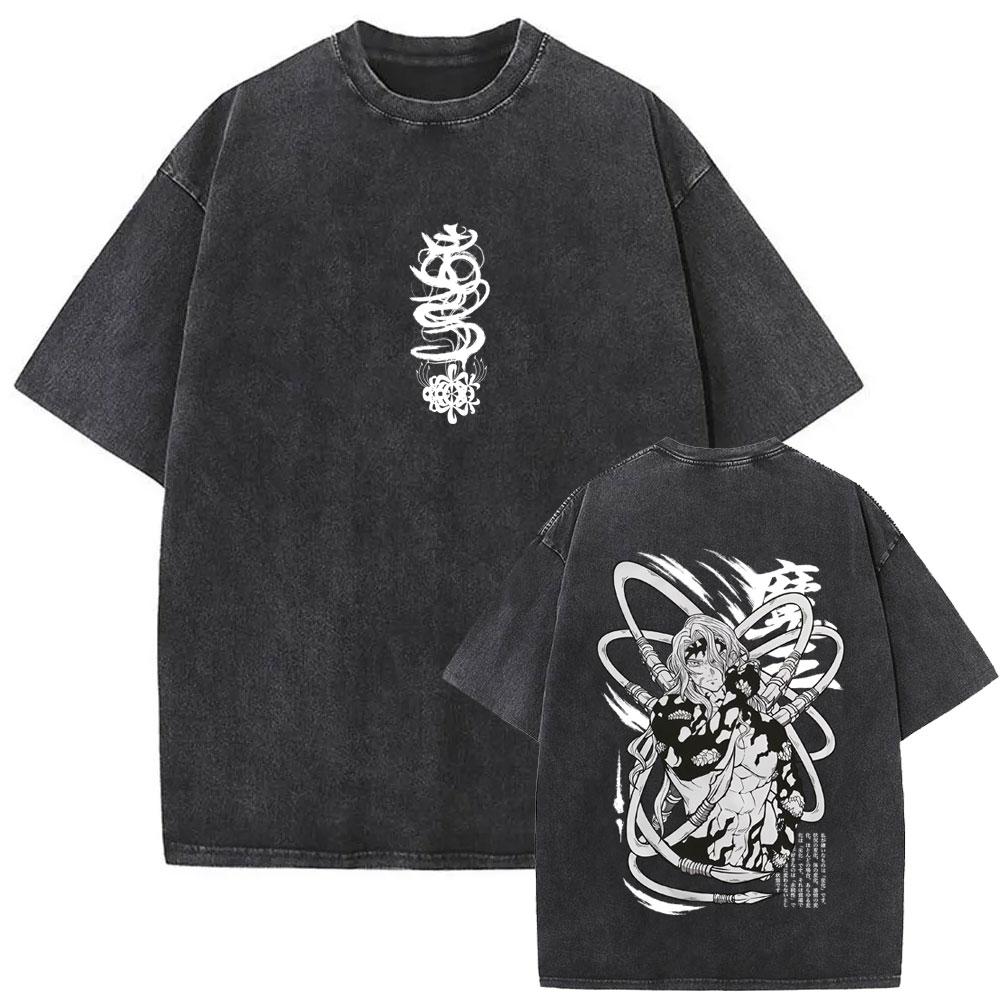 Classical Wash Style Anime Demon Slayer T-shirt Clothing Suitable for Both Men and Women Short-sleeved Cotton