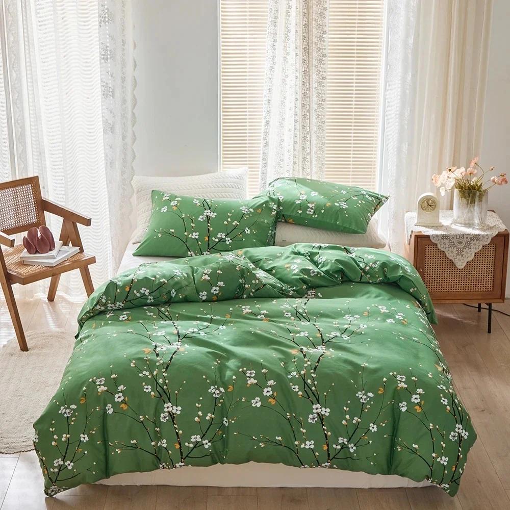 Plum Blossom Queen Duvet Cover Set Double Size Soft Durable Quilt Cover and Pillowcase Skin Friendly Blanket Cover Pillow Cases