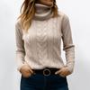 Women's Fashionable Solid Color High Neck Long Sleeved Sweater Pullover Sweater Top