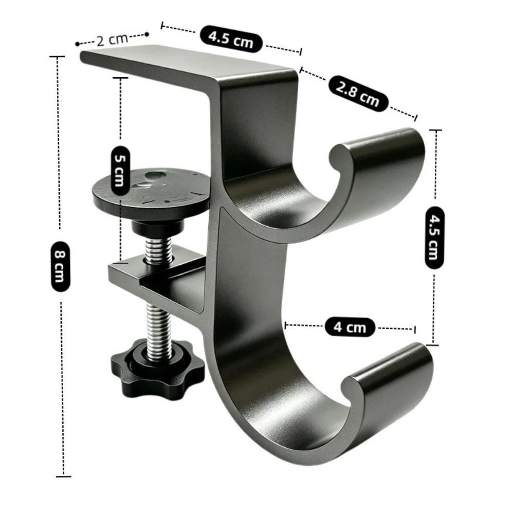 Portable Aluminum Alloy Desk Side Bag Hook Clamp-on Double-Hook Table Edge Storage Hook Heavy Duty Backpack Hanger Office