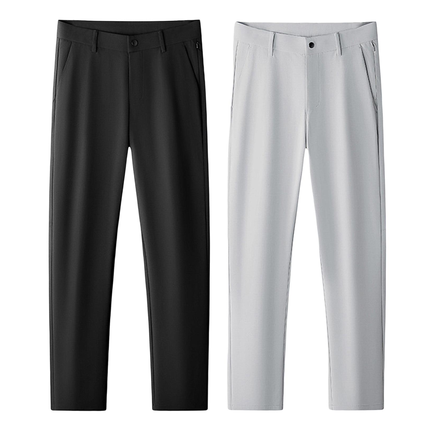 

Solid Color Golf Pants Men - Moisture-Wicking Casual Trousers Zipper Fly & Pockets 30 сірий колір