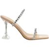 Rhinestone Transparent Word with Sandals, Sandals, Spring and Summer French Crystal Thin Heel Fashion Niche High Heels