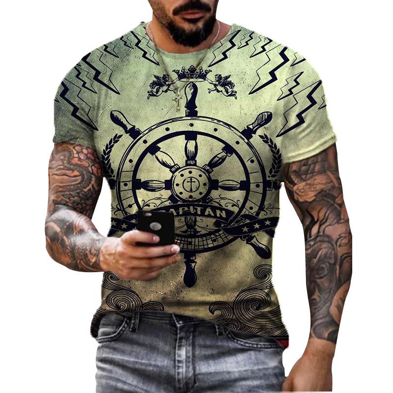 Retro Fashion Compass Compass Pattern 3D Printed Men's Street Loose T-shirt
