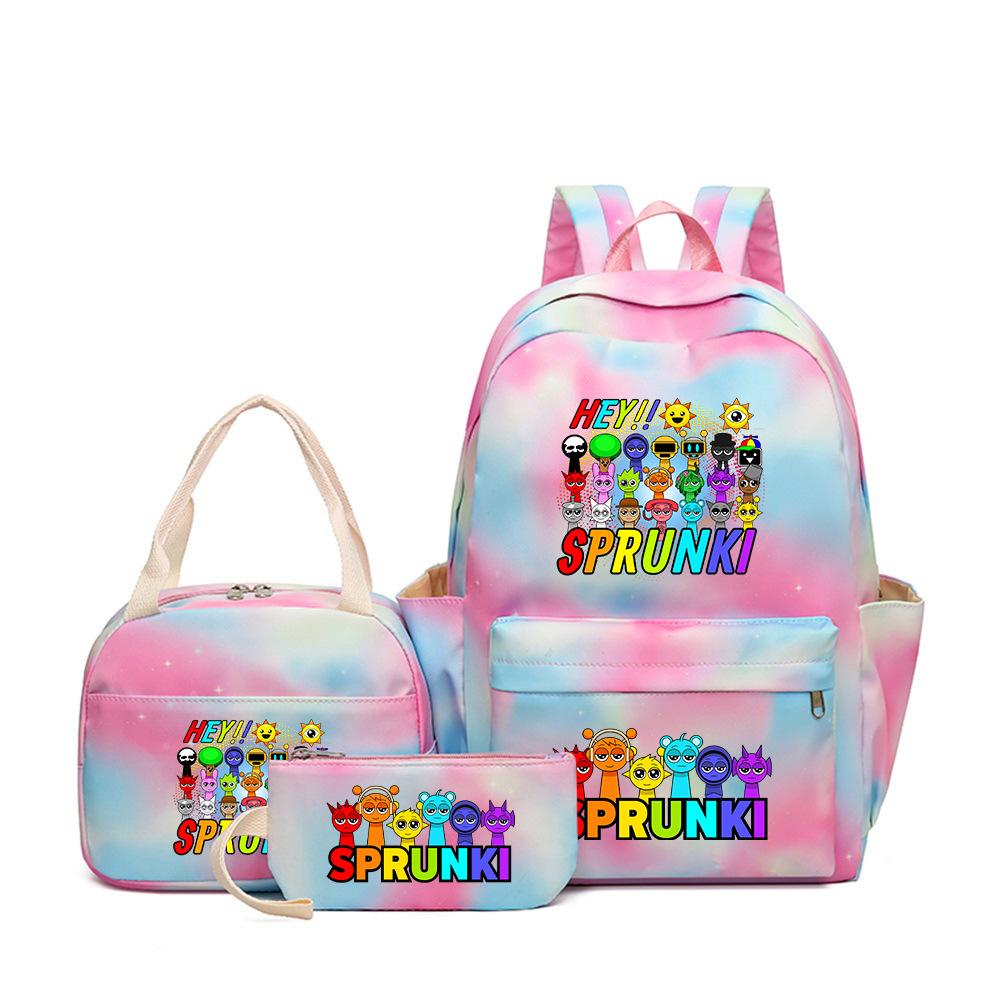 Sprunki teen student schoolbag rhythm box cartoon large capacity cute backpack three-piece set 3