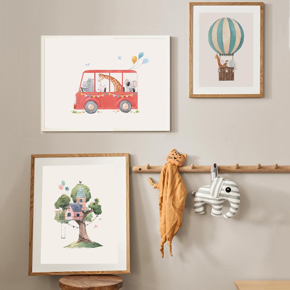 Giraffe Elephant Monkey Animal Car Travel Nursery Poster And Print Canvas Painting Nordic Wall Art Pictures Kids Room Home Decor