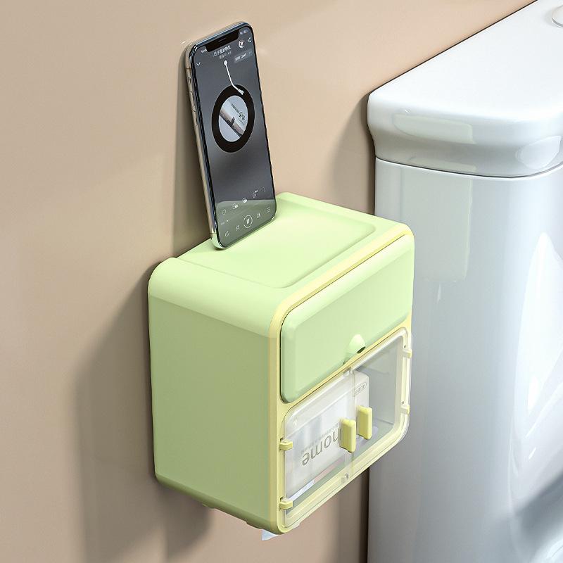 No punching wall hanging tissue box, bathroom storage rack, multi-functional pumping carton, waterproof and dustproof creative storage