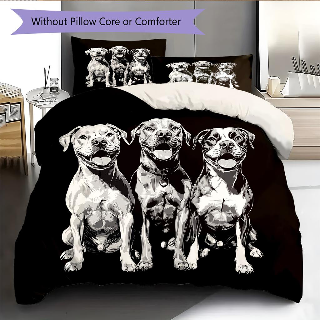 Black Pitbull Pattern Bedding Home Decoration Birthday Gift (1 * duvet cover + 2 * pillowcase, without core)