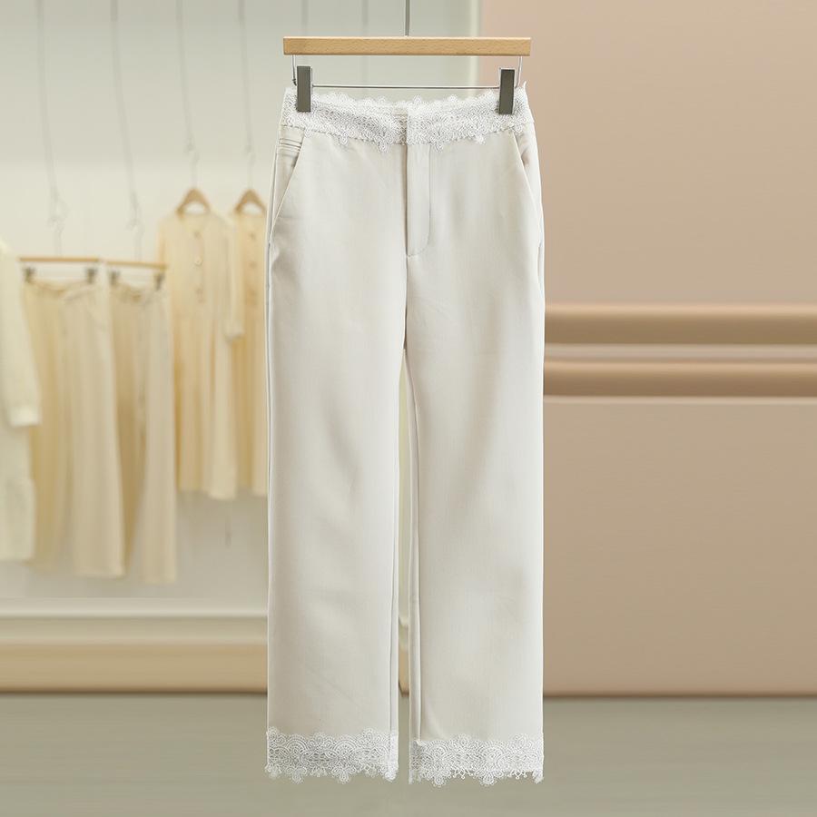 

[Wei Mei] Lace High-Waisted Straight-Leg Slimming Casual Pants - Autumn Collection 25 Medium бежевий