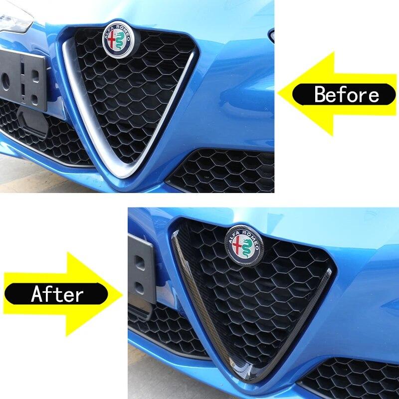 For Alfa Romeo Giulia Stelvio 2017 2018    2022 ABS Carbon Fiber/Red/Black Front Grill Decoration Frame Accessories