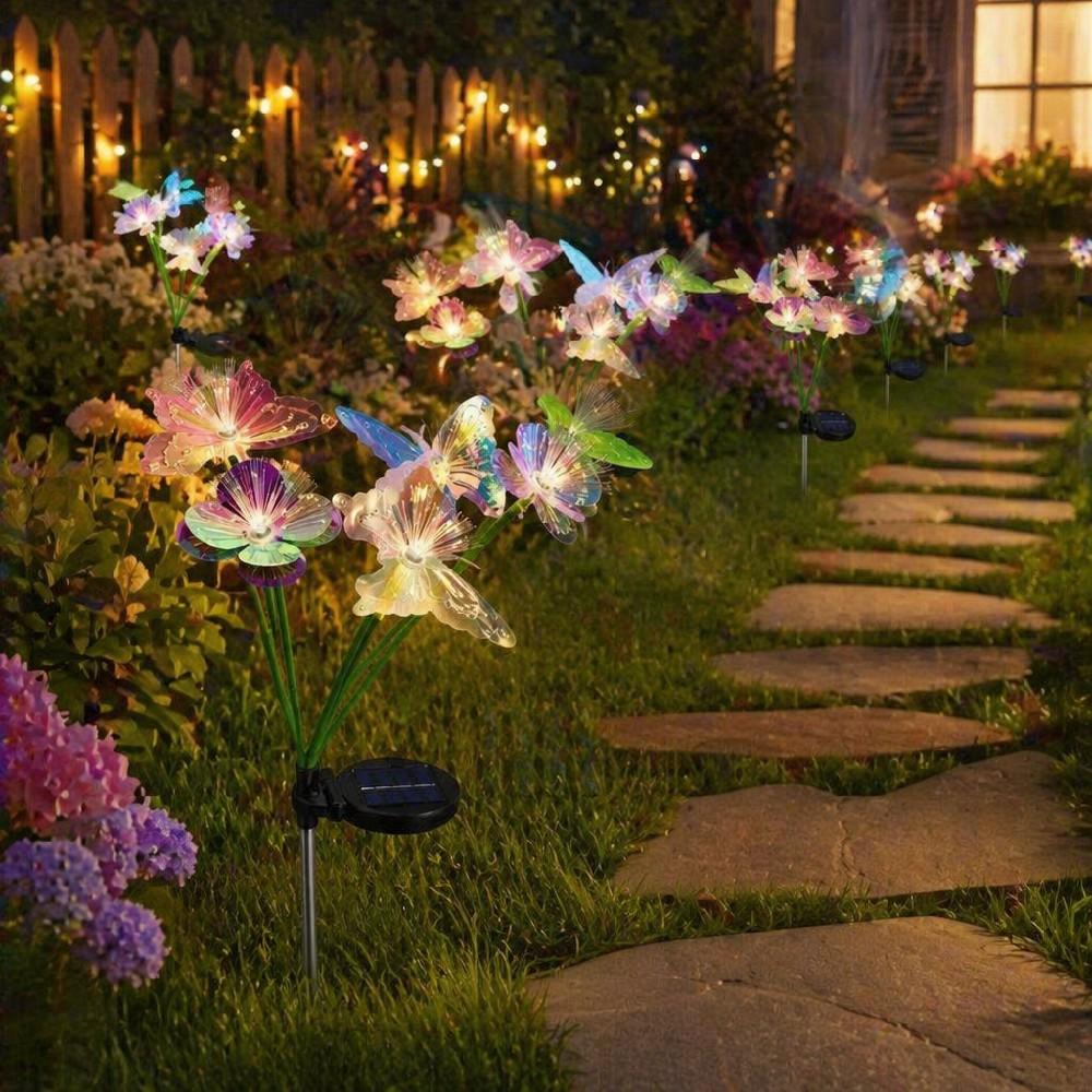 

2PCs Warm White Colorful Solar Butterfly Flower Stake Lights Light Sensing 6 8 10 Heads Floor Lamp DIY Outdoor Garden Pathway Decor Lamp 6 head (colorful-2PC)