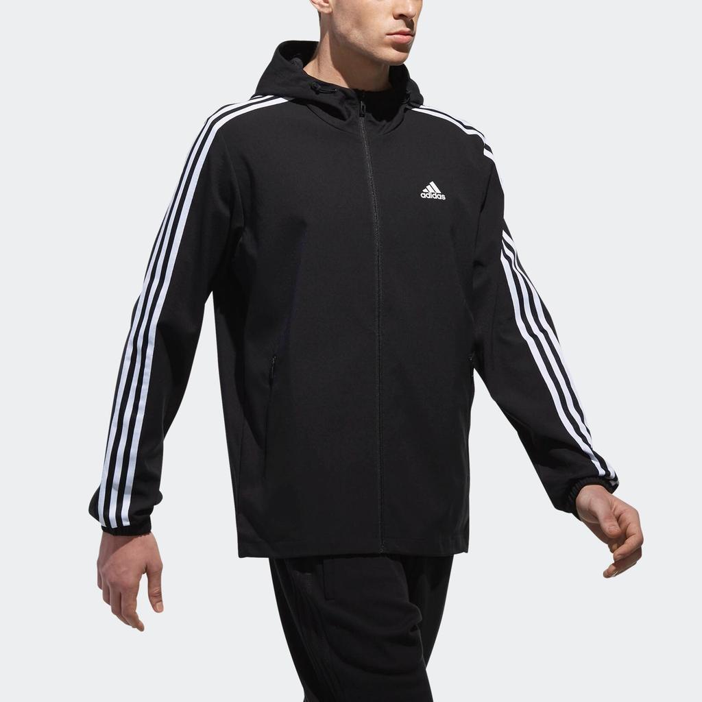 Adidas WB Mesh Bond 3S Striped Hooded Zip-Up Long Sleeve Jacket Men Jackets Black CX4985