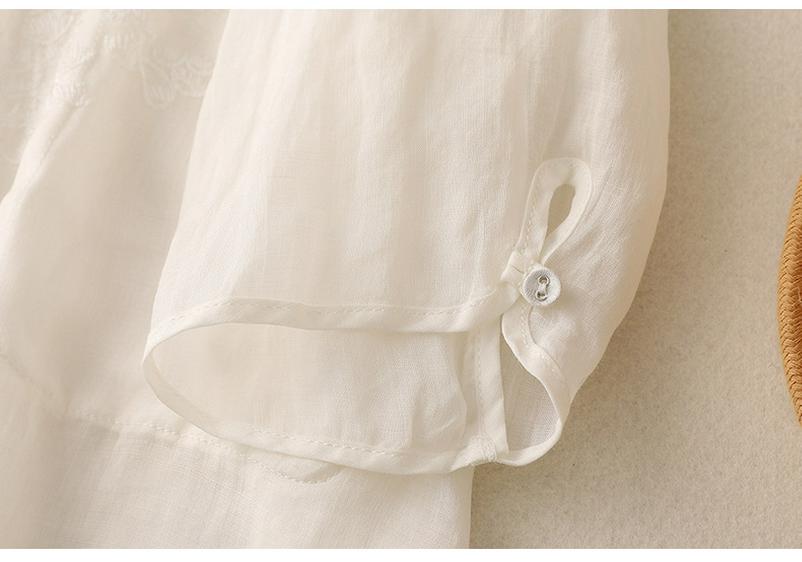 3229 Women's Cotton Linen Embroidered Oversized Sun Protection Shirt - Lightweight & Breathable, Retro Seven-Sleeve Summer Style