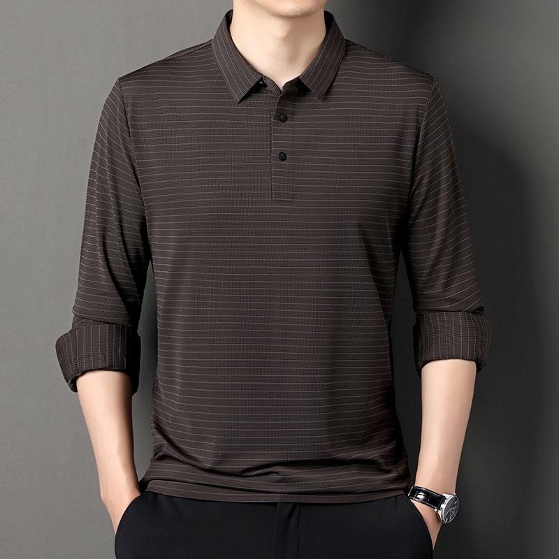 

Футболка с длинным рукавом мужская весна и осень новая модная простая бесшовная полосатая эластичная рубашка-поло XXXXL
