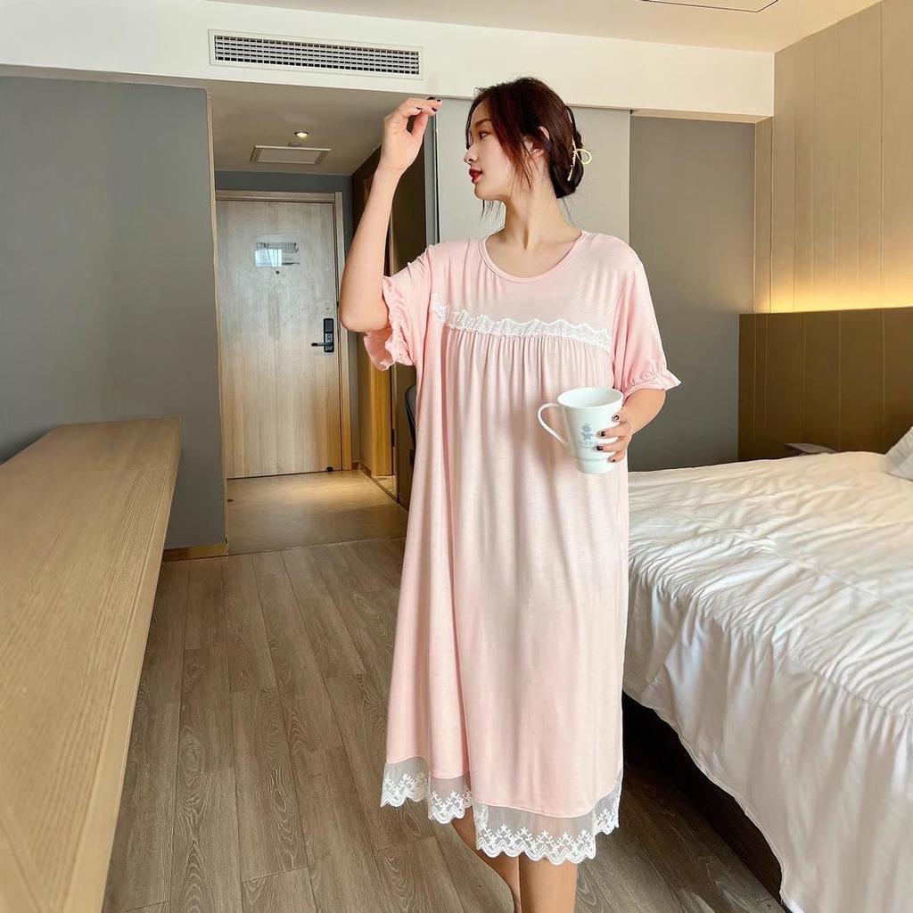 2021 Summer Lace Short Sleeve Loose Large Size Slim Dress - Women's Outdoor & Home Nightdress