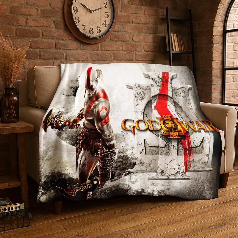 Retro God of War Spiel Kratos Flanelldecke Weiche Warme Überwurfdecke für Schlafzimmer Wohnzimmer Bett Reise Camping Picknick Geschenk