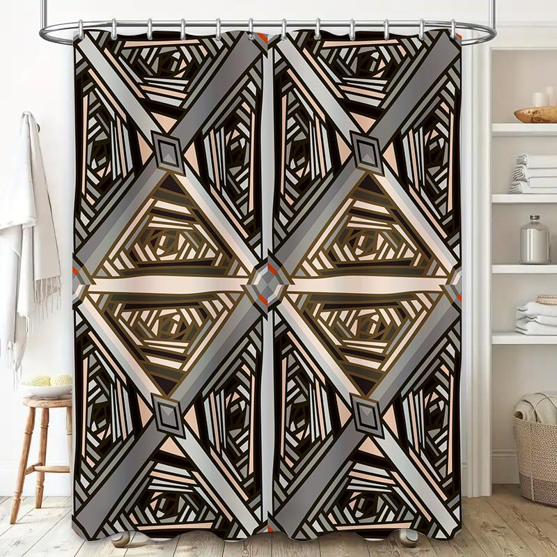 Decorative Printed Shower Curtain Polyester Fabric Bathtub Cover For Bathroom Decor Geometric Design In Black, Brown Grey Colors
