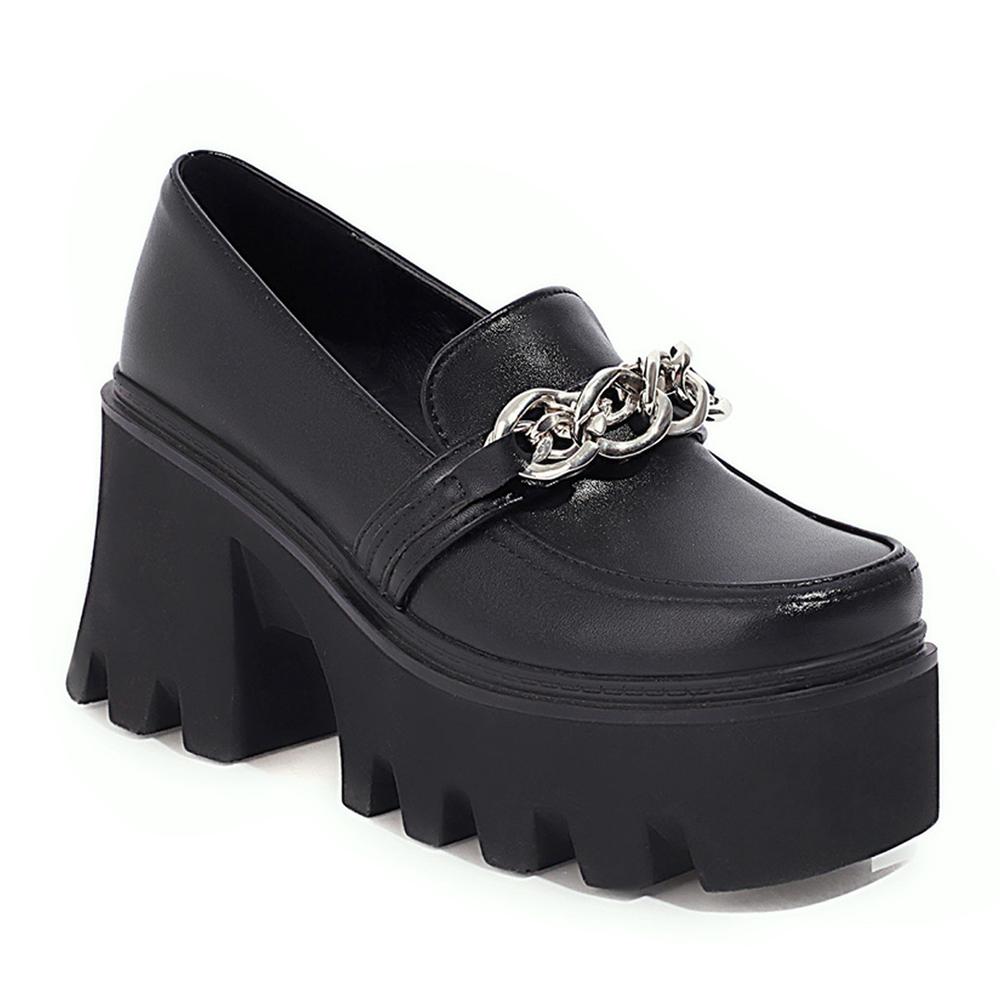 

Square Toe Metal Chain Platform Street Trendy Shoes Super High Thick Heel Waterproof Platform Unisex Punk Style Fashion Pumps 35