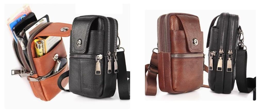 Multifunctional smartphone shoulder waist belt perfect for outings and leather smartphone case for pouch, bag, bag, pouch, travel. 3-way men, black.