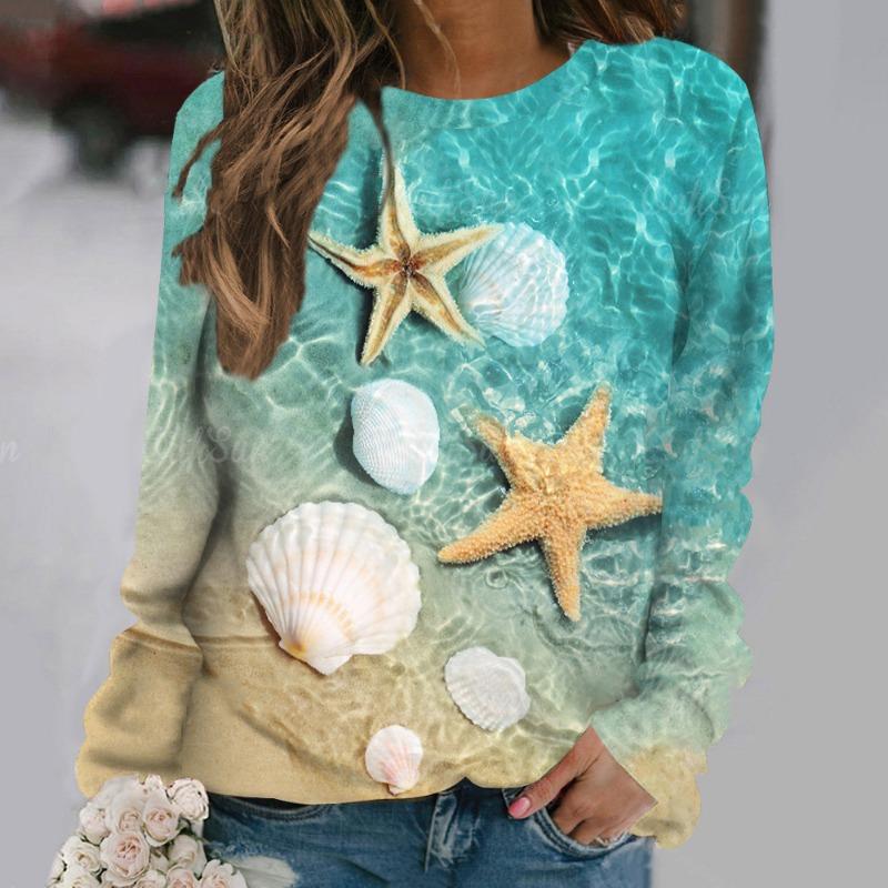 Sudaderas de Animales Marinos Tortugas Marinas Medusas Sudaderas con Capucha Estampado 3D Mujer Manga Larga Y2k Oversized Jerséis Tops Ropa Femenina