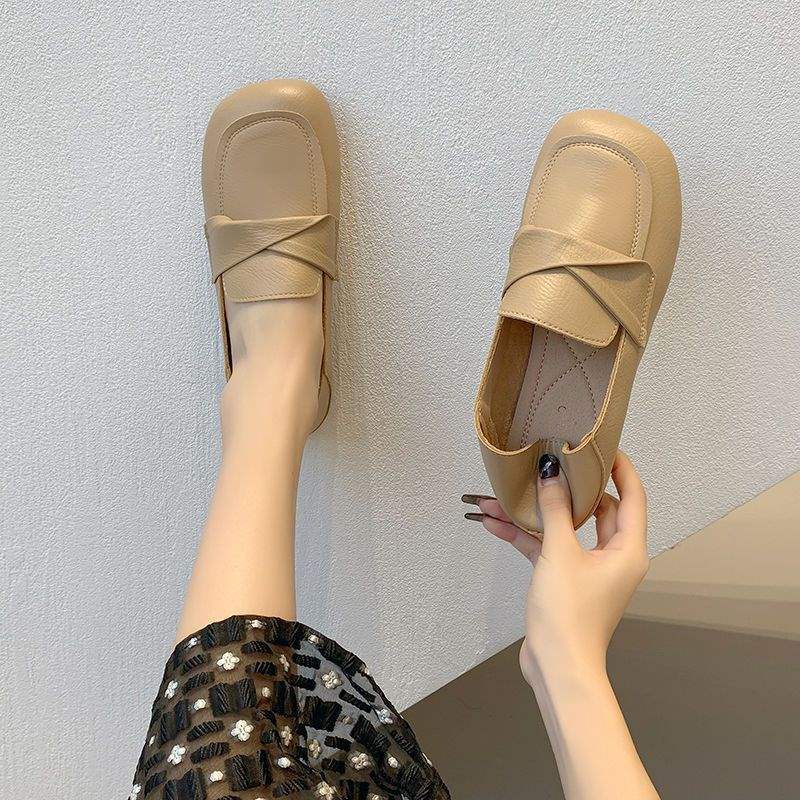 Flat-bottomed Doudou Shoes Women's 2025 Spring New Retro Soft-soled Soft Leather One-pedal Single Shoes Versatile Non-slip Maternity Shoes