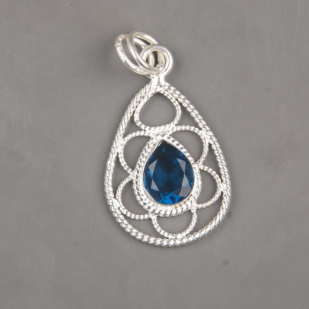 London Blue Topaz Pendant, 925 Solid Sterling Silver Gemstone Jewelry, Handmade Pendant, For Thanksgiving