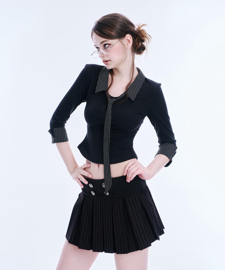Akeumeseodeu Layered Tie Shirt (Black)