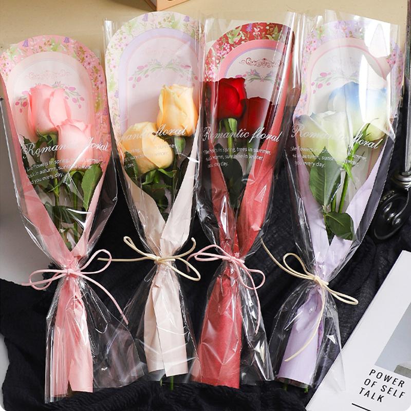 10Pcs Transparent Rose Packaging Bags Flower Bouquet Plastic Bag Bouquet Wrapping Paper Valentine'S Day Wedding Decor