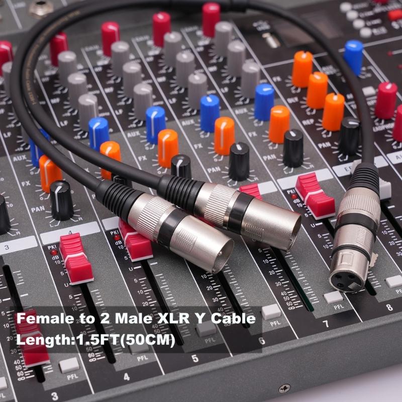Audio Cable 3Pin XLR Female To Dual- XLR Male Y Splitter Nickel Plated Connectors With Metal Serviceable Ends 0.5M