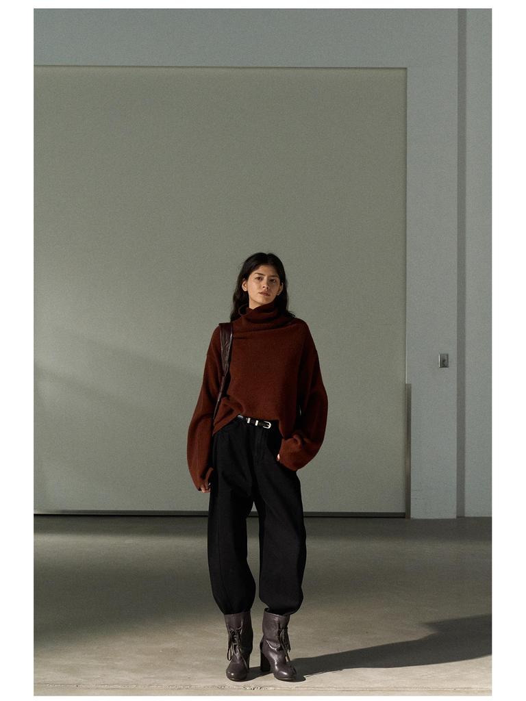 Shi Ji Wool High Neck Loose Sweater - Cozy Autumn Long Sleeve Pullover