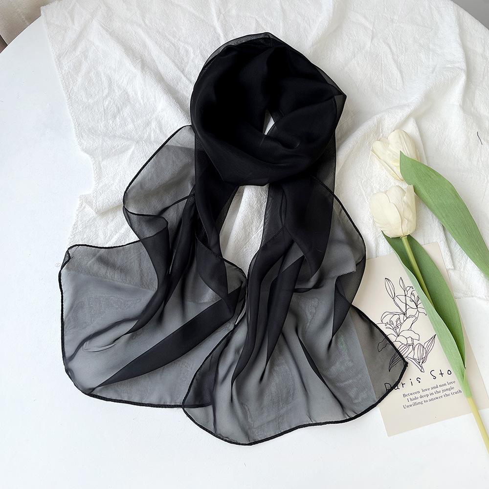 Summer solid color chiffon square scarf silk scarf women's neck sunscreen thin high-end simple plain shawl scarf