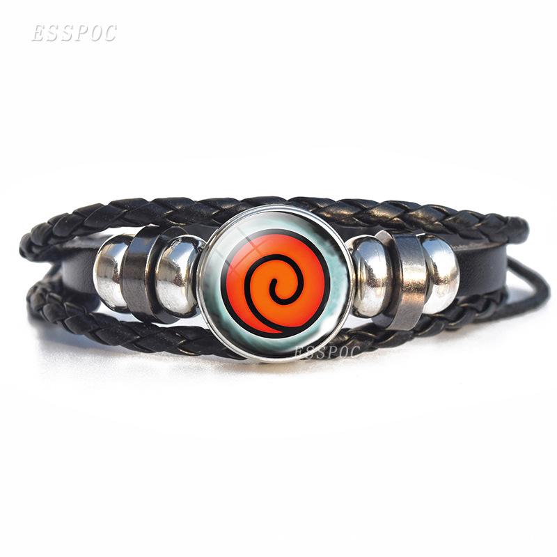 Naruto Inspired Sharingan Black Leather Men's Bracelet - Anime Gift