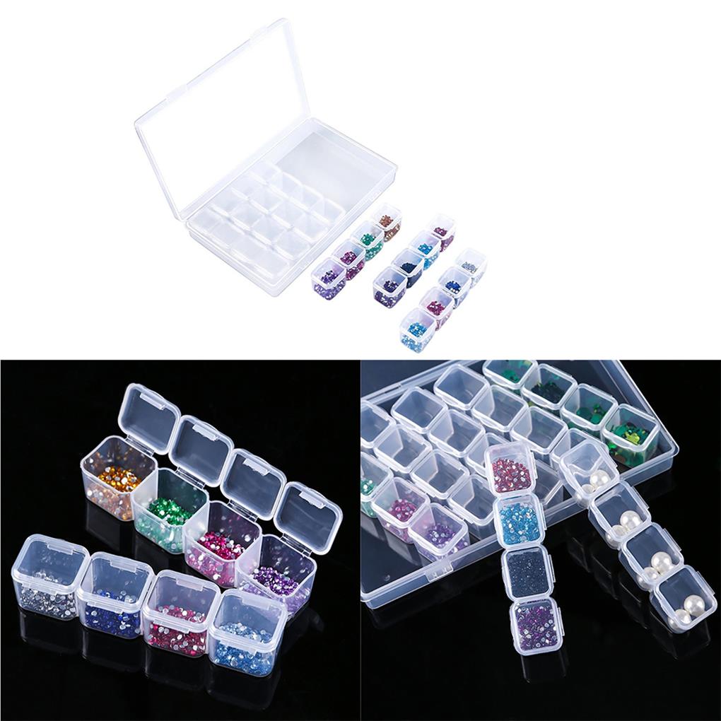 ABS Crystal Embroidery Storage Box Rectangular 28 Grid Adjustable Detachable Salon Manicure Rivet Container Case