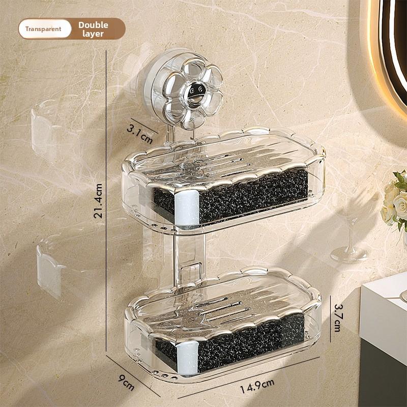 Suction Cup Soap Box, Wall-mounted Soap Box, Shelf, No Need for Drilling, Home Bathroom, Draining, Double-layer Bathroom Storage