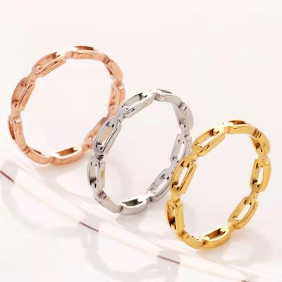 Stainless Steel Punk Glossy Metal Square Chain Open Ring For Women Round Hiphop Hollow Chains Finger Rings Party  Jewelry