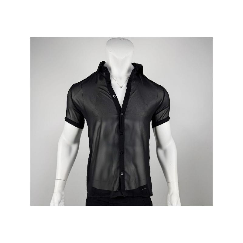 Men's Mesh See-Through Short-Sleeve Shirt, Summer Thin Breathable Party Base Shirt