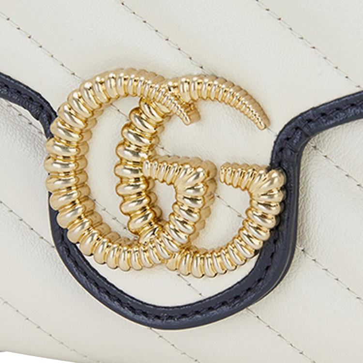 Gucci GG Marmont Gold Logo Color-Blocked Edging Quilted Leather Chain Wallet Crossbody Bag Women Bags White 573807-0OLFX-9085