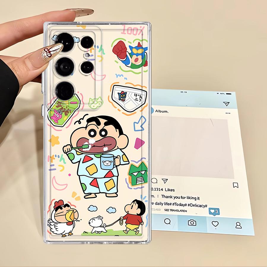 Case for Samsung Galaxy S24 S20 Plus S25 Edge S22 FE S21 Note 20 Ultra 10 S23 Ultra S26 Phone Cover Cute Crayons Shinchans