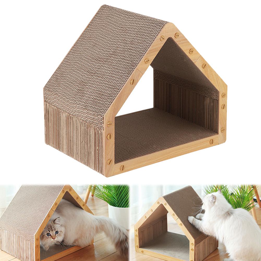 New Cardboard Cat Scratcher House for Indoor Cats & Kittens Vertical Cat Scratcher Scratching Board Pad Wooden Cat Sleeping Nest